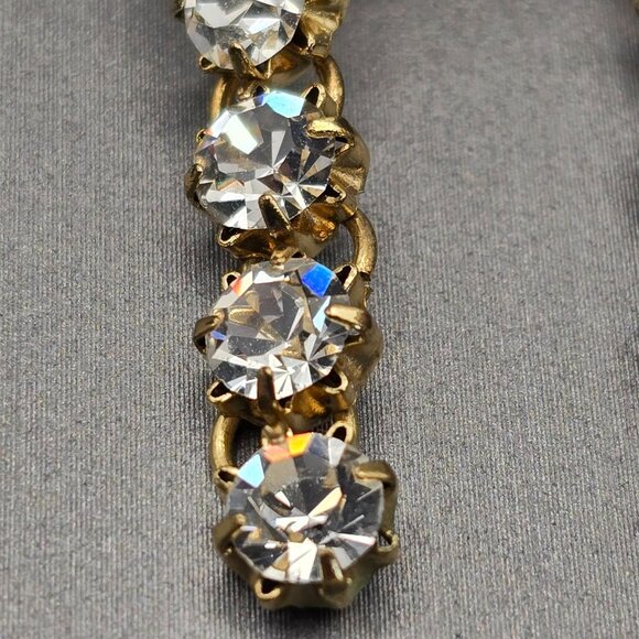 Gold-Tone Statement Necklace & Drop Earrings Set w/ Prong Set Clear Rhinestones - Picture 4 of 13